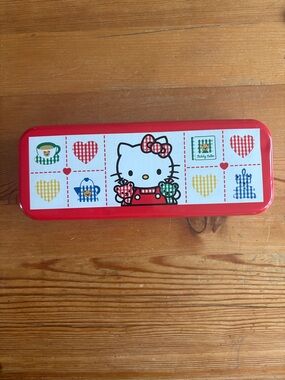 VTG Sanrio Hello Kitty Pencil Case Tin Box Red Pen Case Metal 1995 rare